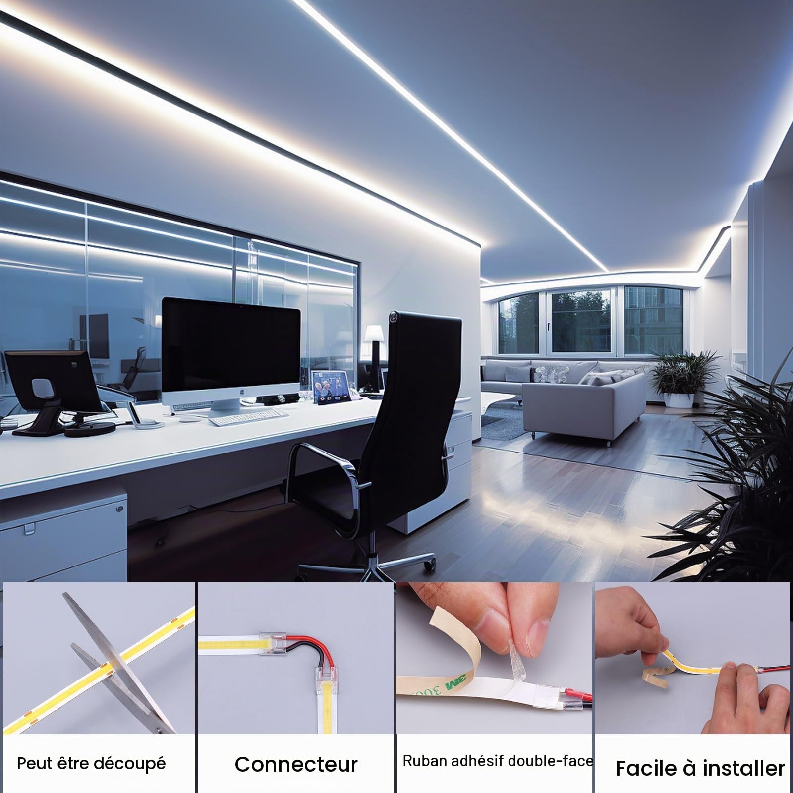 TOPAI Ruban LED COB 20M Blanc Froid 6000K Autocollant DC 48V Découpable