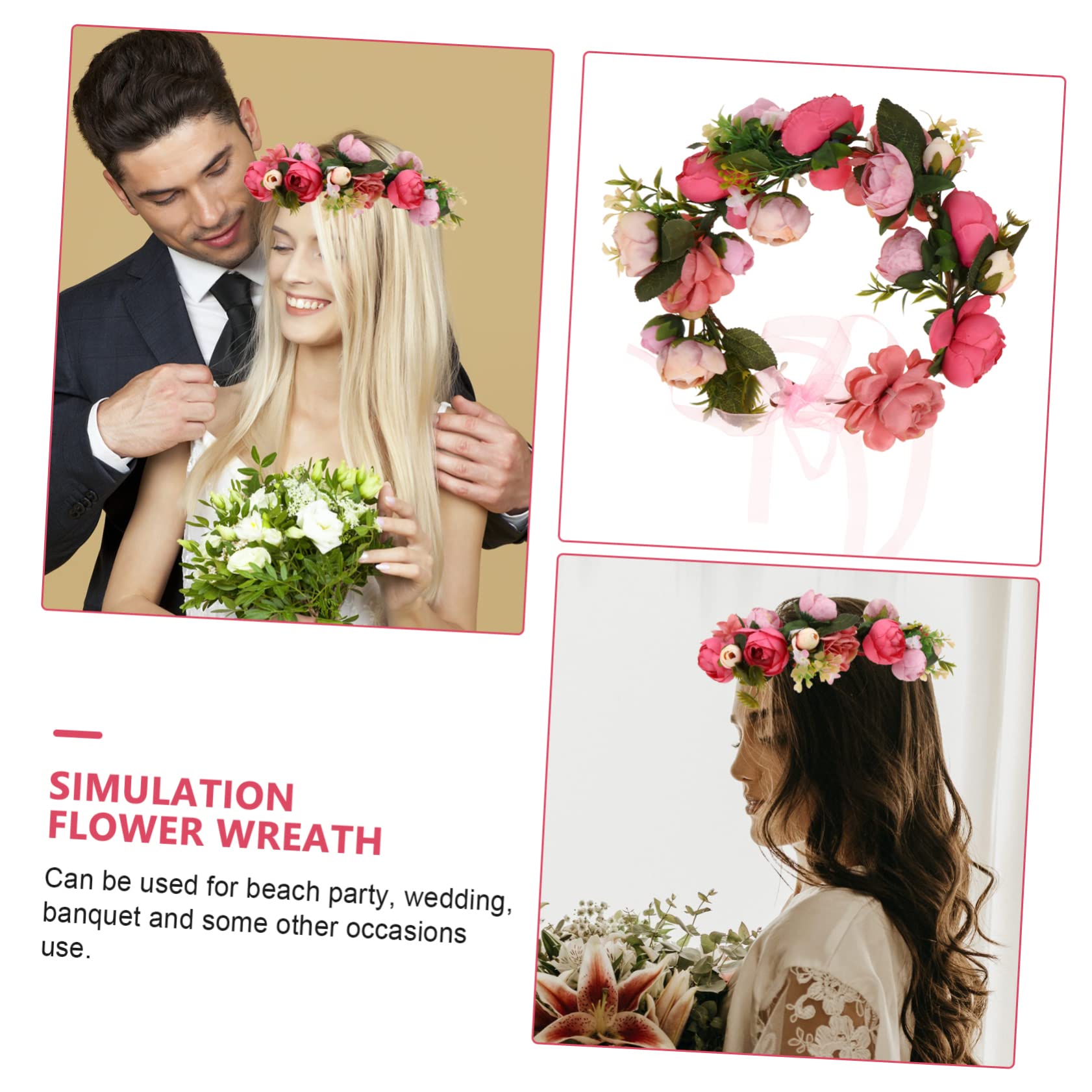 minkissy 3 piezas de de flores artificiales guirnalda floral encantadora diadema tocado simulada diadema guirnalda diadema guirnalda tocado accesorios para el cabello rosa