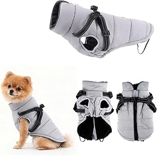 Manteau pour Chien Hiver Petite Taille, ZoneYan Imperm&eacute;able Manteau Chien avec Harnais R&eacute;fl&eacute;chissants et R&eacute;glable, Veste Chauds Chiens V&ecirc;tements, Gilet de Protection Contre pour Chiot (Gris&acirc;tre, S)