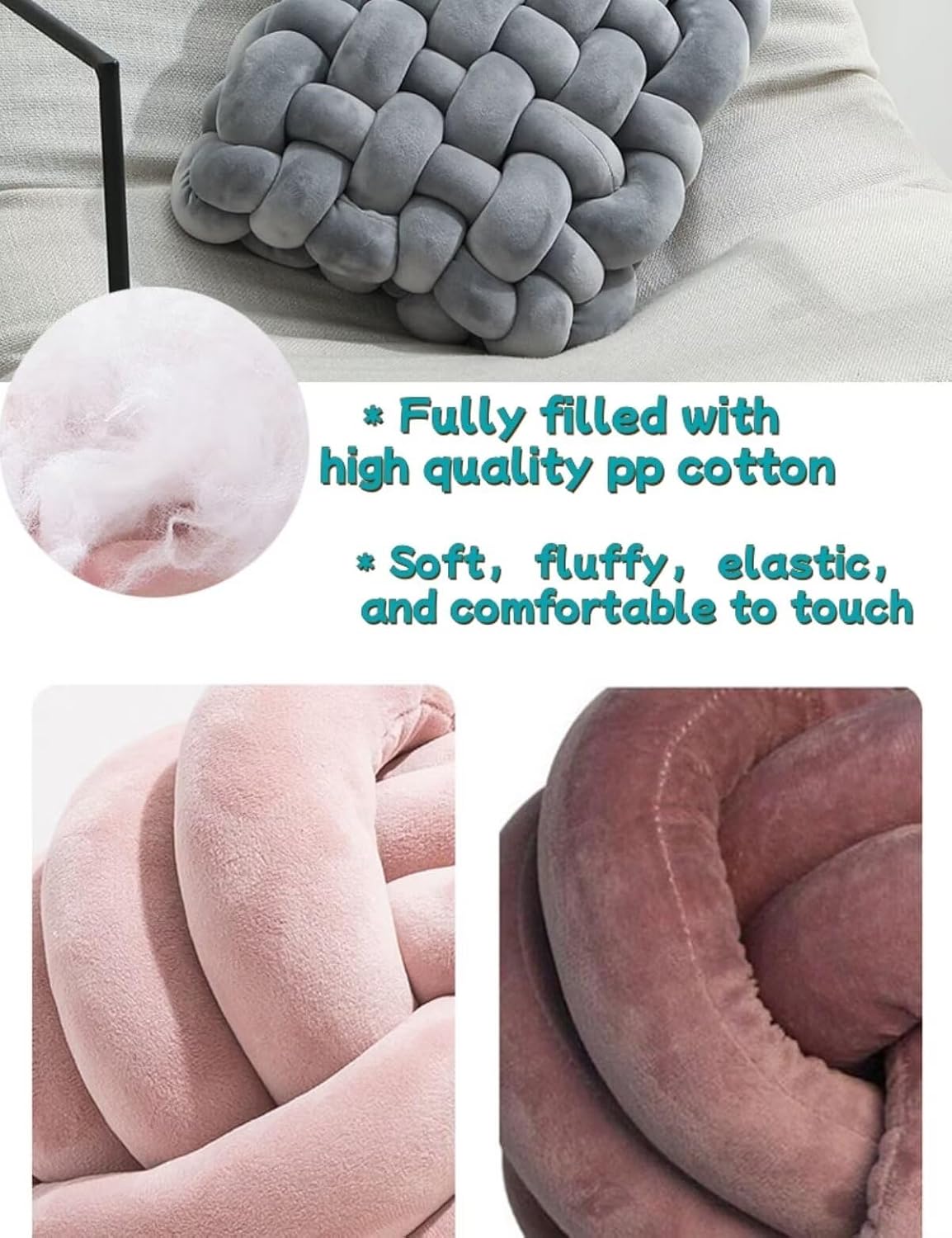 Knot Pillow Meditation Cushion Large Floor Cushions for Sitting Funky Throw Pillows Chair Pillows Soft Pad Square Knotted Seat Cushions for Home Decoration Living Room Bedroom Sofa Couch Green