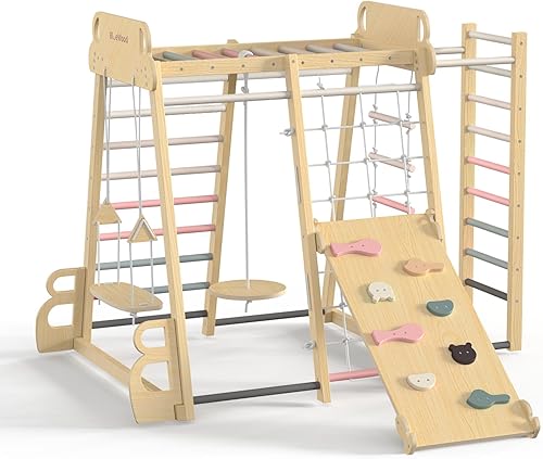 Zona de juegos interior mejorada, 9 en 1, juguetes de escalada para niños, estilo Montessori Filosofía Waldorf, juego de escalador de madera con