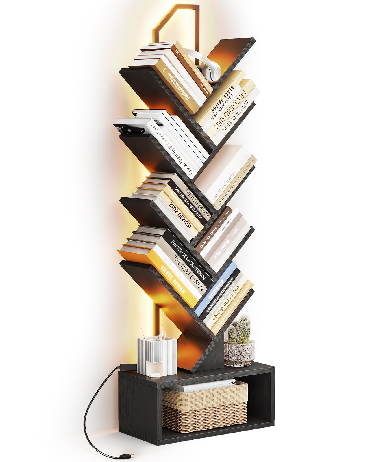 Coleshome Bücherregal im Baumform, Standregal mit Ebenen, Bücherregal Holz Geeignet für Wohnzimmer und Schlafzimmer