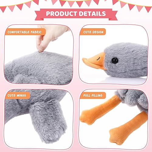 Vista 10 de Lenwen Peluche de ganso gigante de 51.2 pulgadas, peluche grande de pato suave, linda almohada de ganso, regalos de fiesta de cumpleaños para niños
