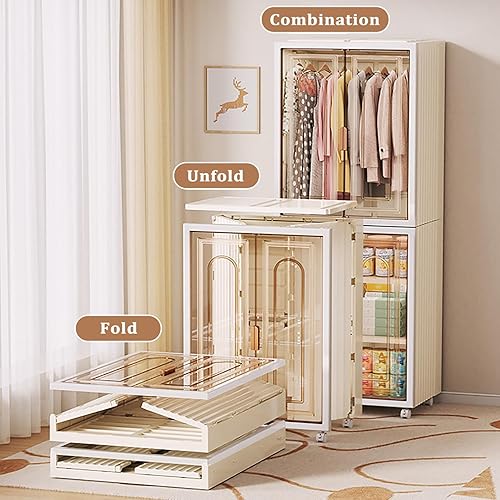Miniatura 6 de OVLRIJP Armario pequeño, armario portátil para colgar ropa, armario plegable apilable con puertas para sala de estar, dormitorio y dormitorio (B)