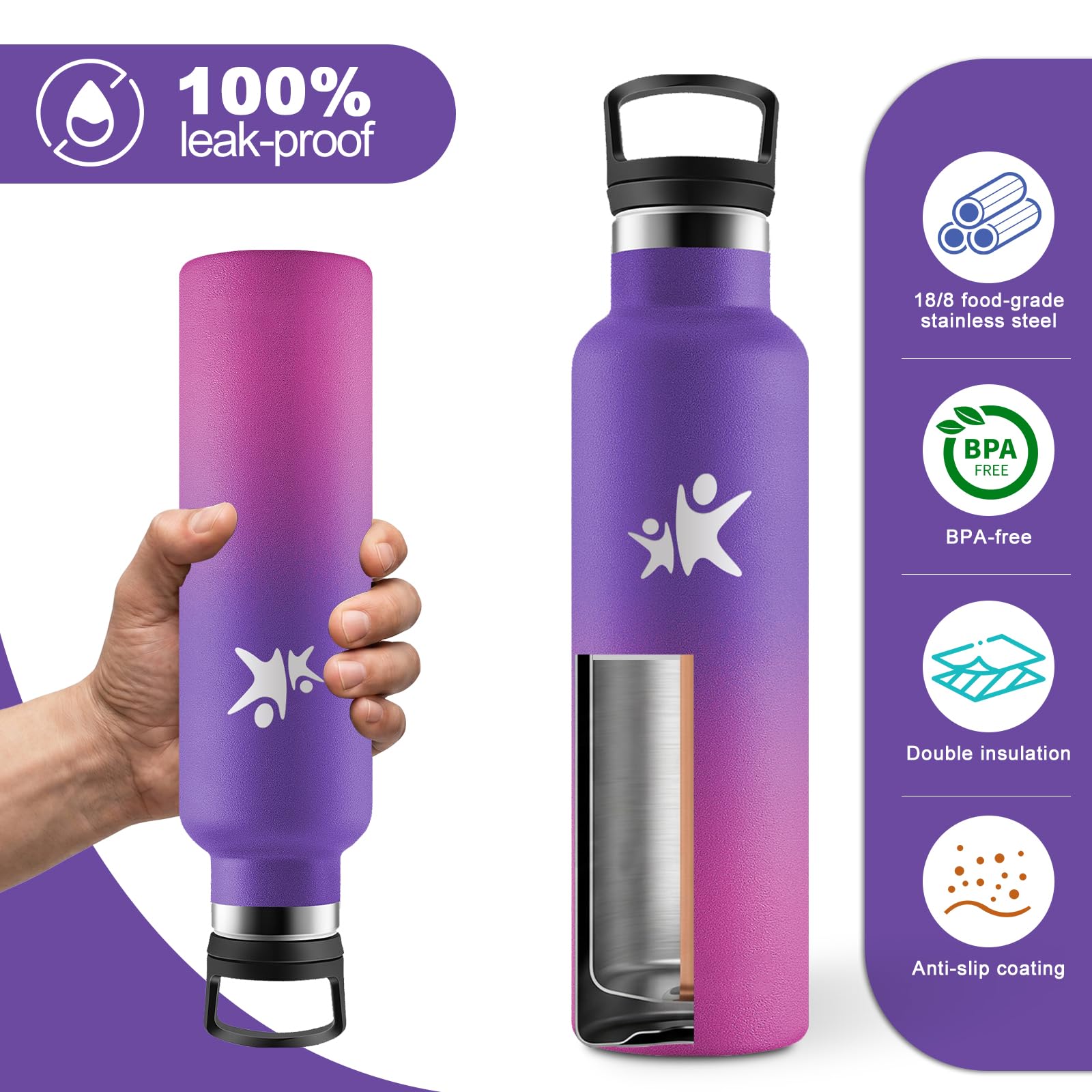 Borraccia 750 ml, Borracce Termica, Borraccia Termica Acciaio Inox, Bottiglia Acqua con Cannuccia, senza BPA, a Prova di Perdite, per Bevande Gassate, Fitness, Campeggio