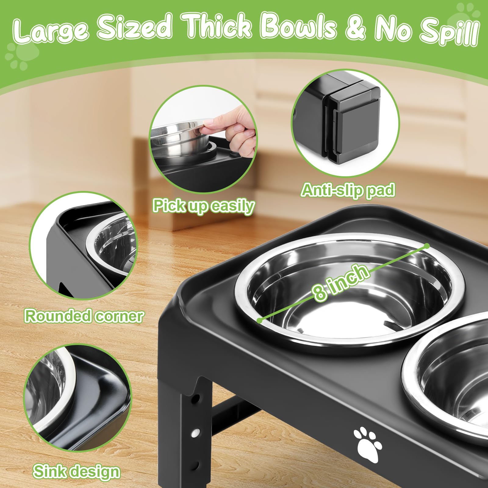 AIRMX Cuencos elevados para perros de altura ajustable con 2 cuencos de acero inoxidable para comida para perros, comedero plegable antideslizante para perros medianos y grandes, se ajusta a 12.4