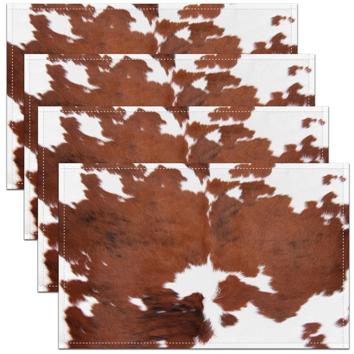 Homemissing Multicoloured 4 Cow Print Placemats Set Of 4 45X30cm Shaggy Fluffy Cowhide Print Comforter Cover Super Soft Faux Fur Table Mats Placemat Farmhouse Animal Skin Print Table Place Mats