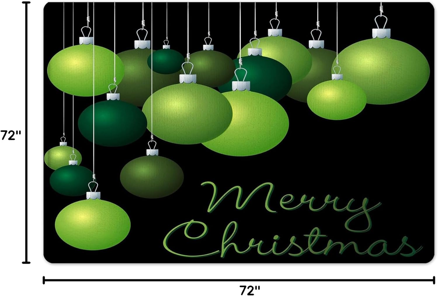 LB Green Christmas Shower Curtain Sets with Rugs Happy New Year Christmas Ball on Black Fabric Shower Curtain with Hooks Holiday Bathroom Curtains Shower Set, 72x72 inches