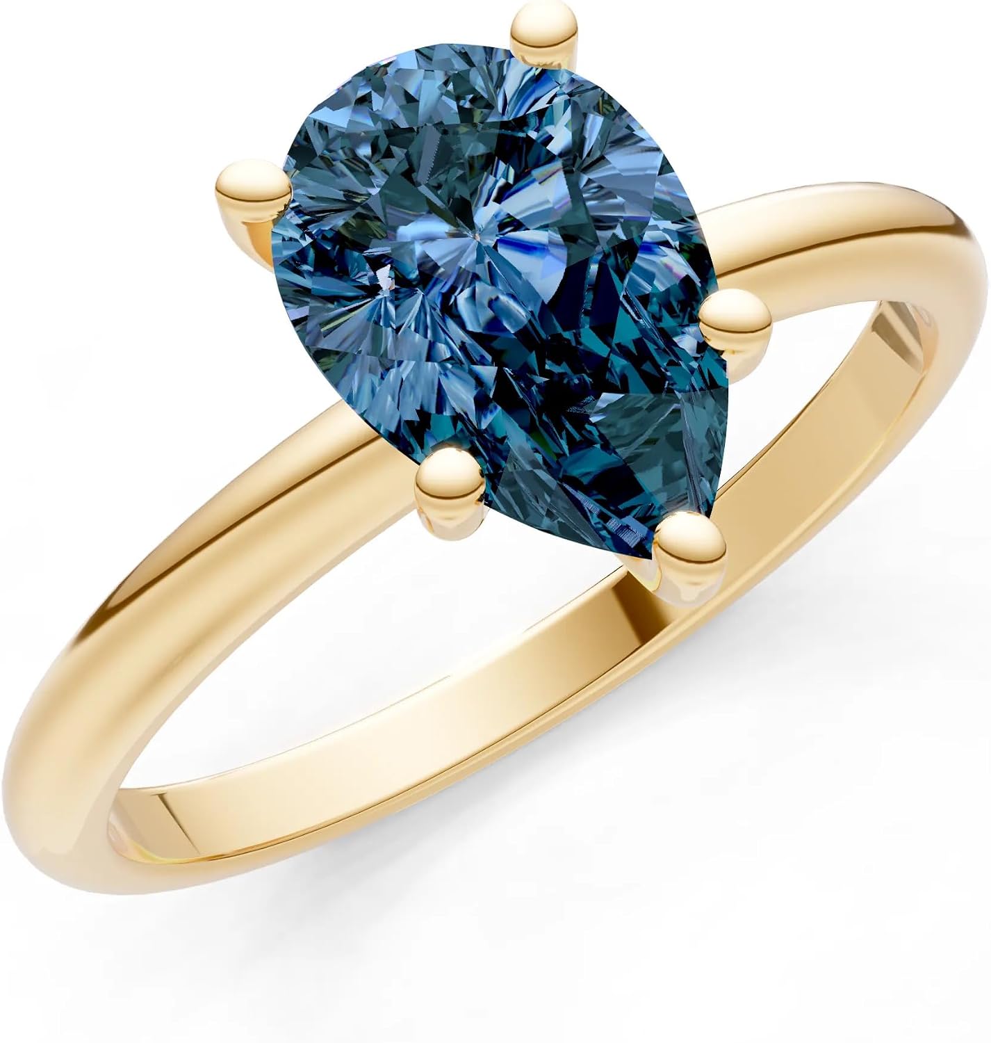 PEORA Pear Shape Cut Alexandrite Solitaire Band Available in Solid 10K, 14K or 18K Ring – White, Yellow or Rose Gold