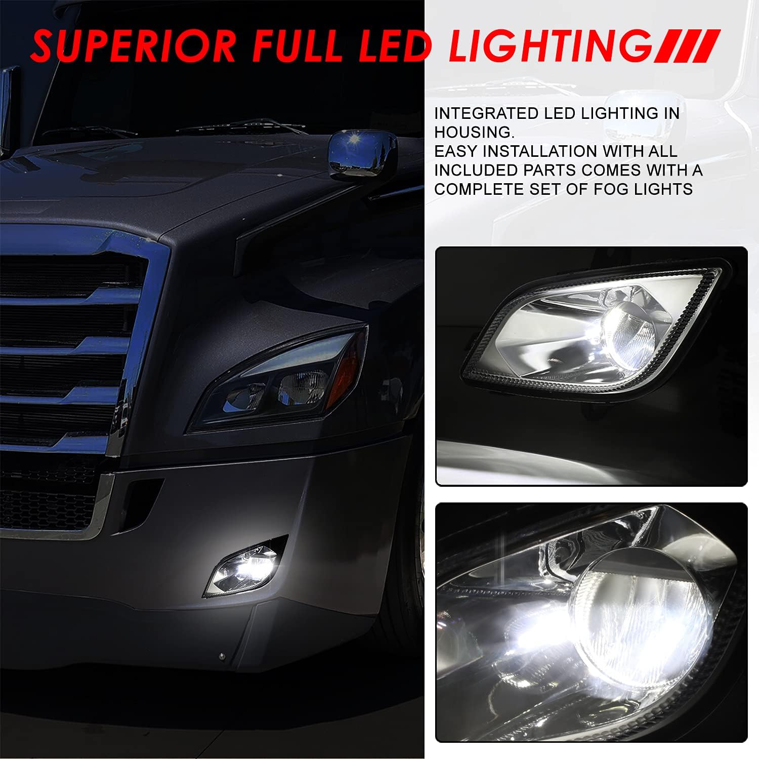Auto Dynasty High Power LED Front Bumper Driving Fog Lights Lamps Compatible with Freightliner Cascadia 18-24, Driver and Passenger Side, Chrome Housing