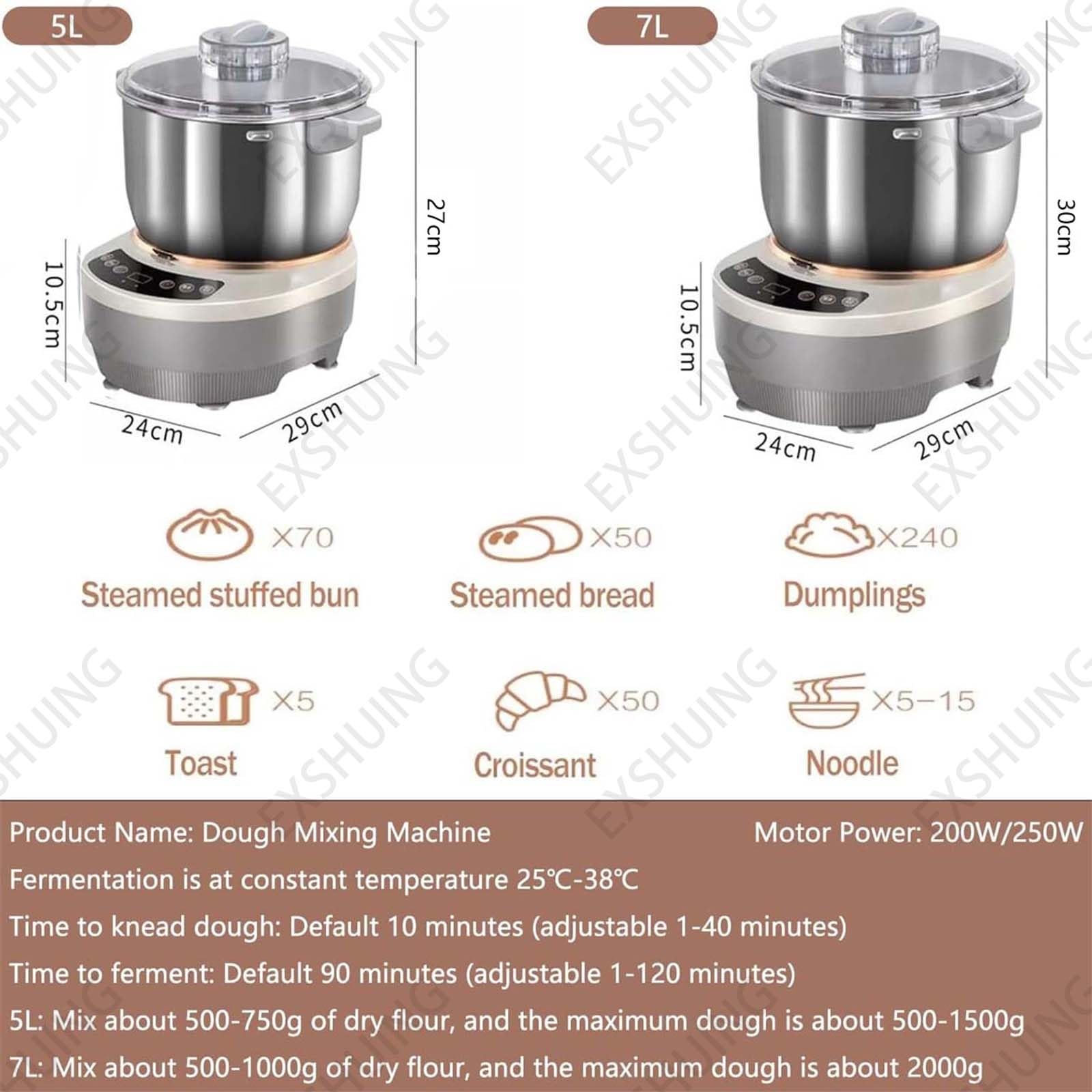 Pétrin Électrique Pour Le Pain. Pétrisseur Automatique Avec Fonction De Levage, Disponible En 5 L Et 7 L, Avec Panneau Tactile Et Cuve Amovible. Idéal Pour Le Levain Et La Pâte À Pizza(5L)
