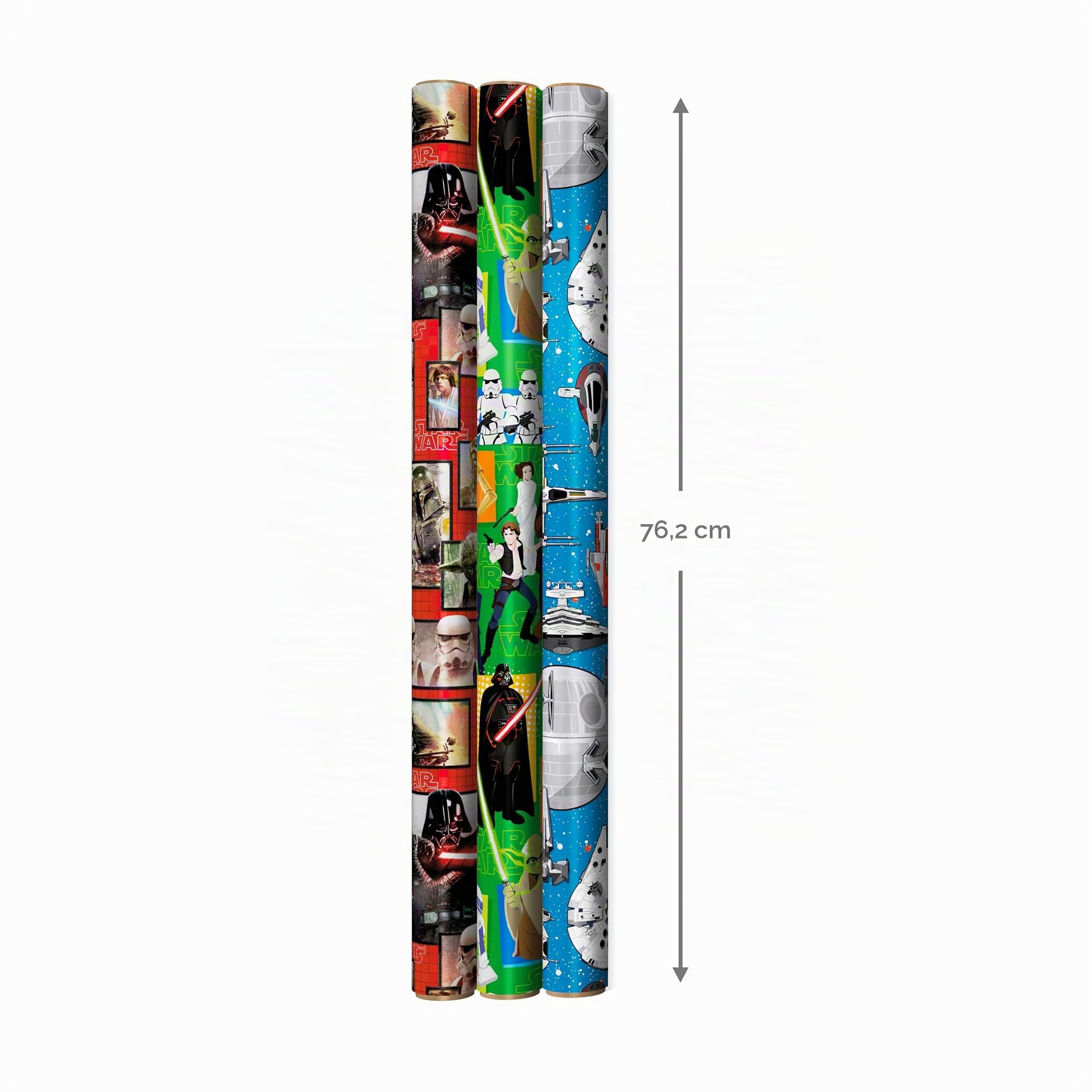 Hallmark 0005EWR2930 Star Wars Lot de 3 rouleaux de papier cadeau Yoda avec lignes de coupe au verso 60 m²