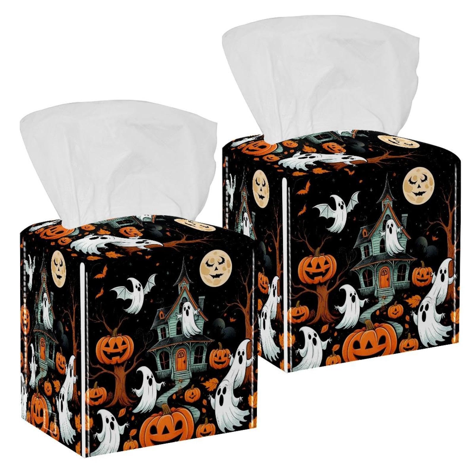 Boîte à mouchoirs en cuir Halloween pour protéger et distribuer sur la coiffeuse
