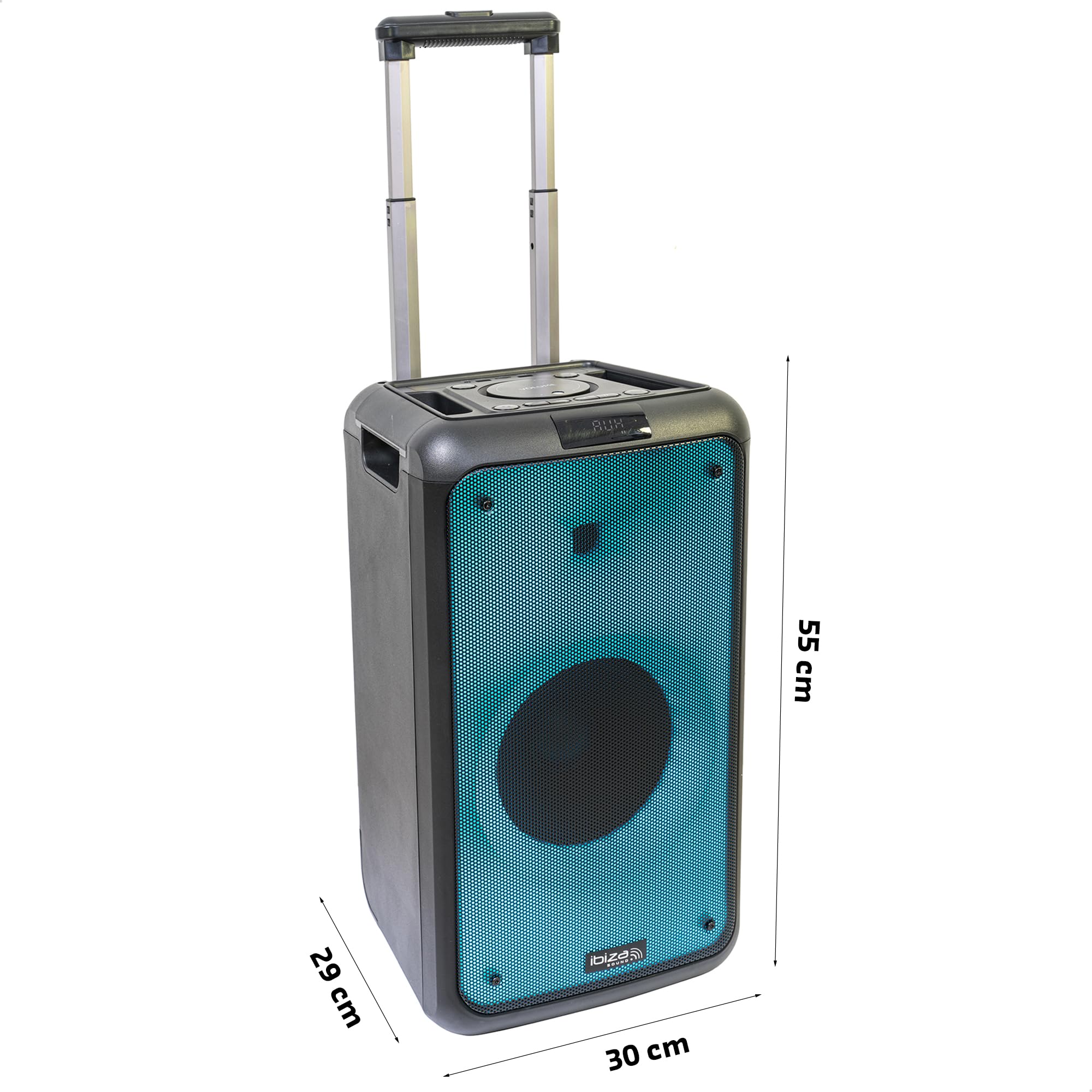 Ibiza - Street-Wave - Tragbarer batteriebetriebener 8"/400W-Lautsprecher mit Bluetooth, USB und microSD - Wave-LED-Effekt und TWS-Funkverbindung - Schwarz