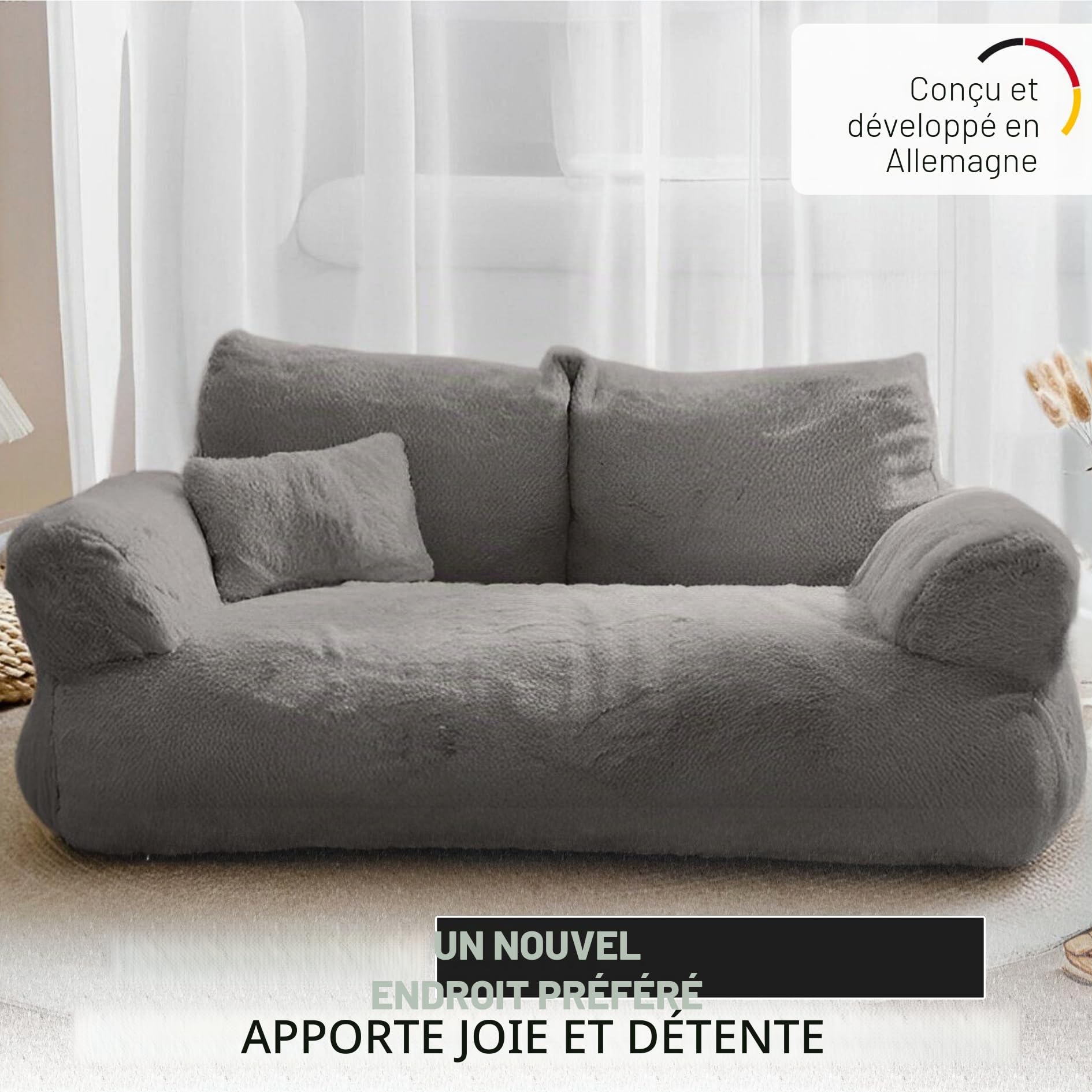 Canapé pour chat Simba Canapé pour chats et chiens en gris | Mini-coussin inclus | 70x48cm | Lit pour chat lit pour chien petits chiens | Moelleux suffisamment rembourré | Housse amovible