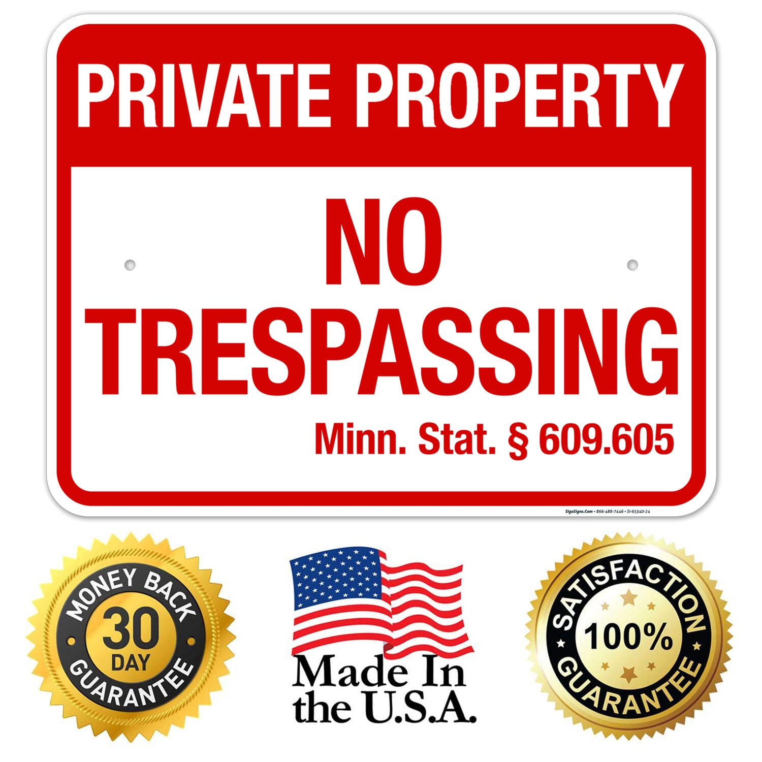 Minnesota No Trespassing Private Property Sign, 18x24 Inches, Rust Free .063 Aluminum, Fade Resistant, Made in USA