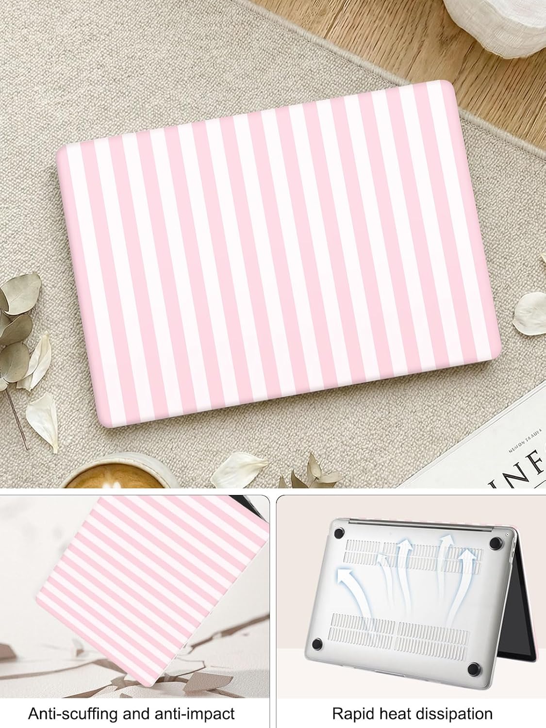 Voidborne Compatible with MacBook Air 13 inch M1 Case 2021-2018 (M1 A2337 A2179 A1932),Aesthetic Stripes Plastic Hard Shell Protective Case for MacBook Air 13.3 inch + Keyboard Cover,Pink Stripes