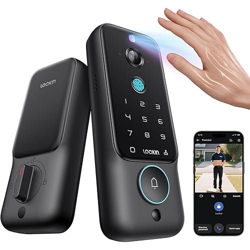 Lockin Veno Plus Smart Lock with 2K 180° Security Camera & Video Doorbell, AI Local Storage, Palm Vein/Fingerprint Keyless Entry Door Lock, Smart Locks for Front Door Bulit in Wi-Fi, App Control