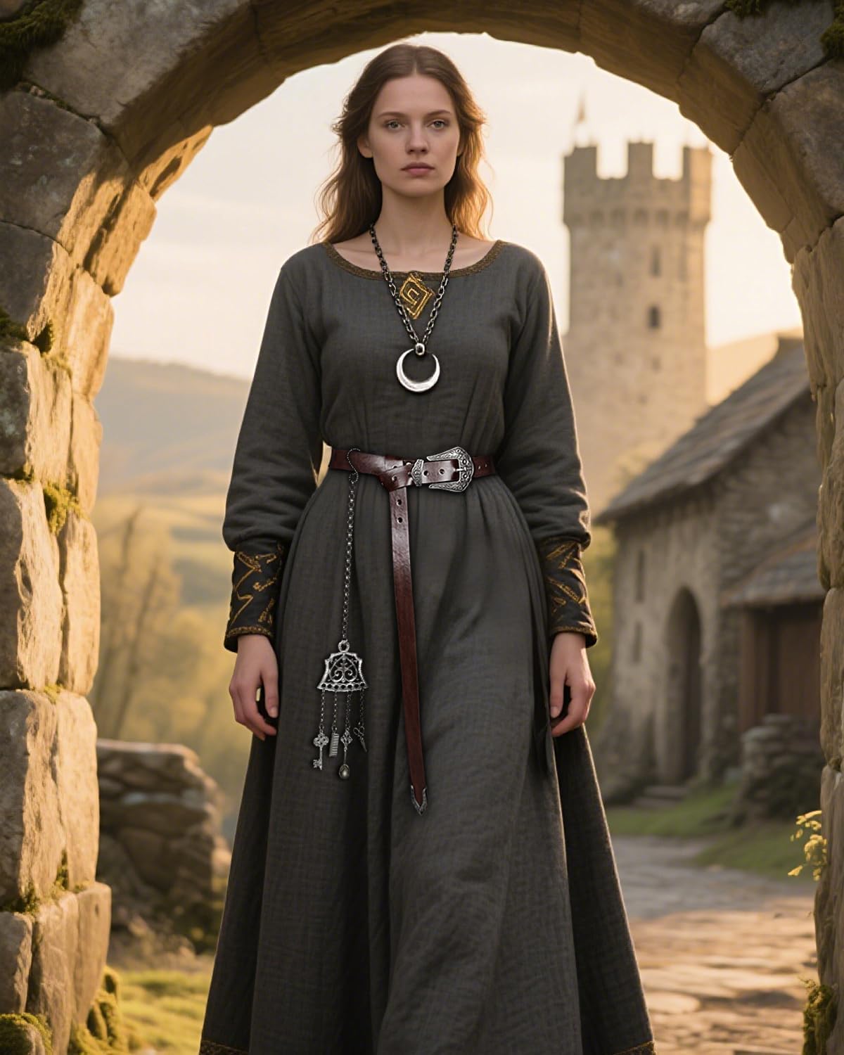 L'VOW Viking Leather Belt with Hanging Chain Set Renaissance LARP Accessory Medieval Cosplay - Image 3