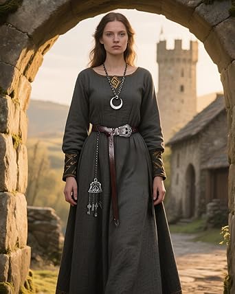 Medieval Leather Belt with Chatelaine Tools Clip Renaissance Accessories Set