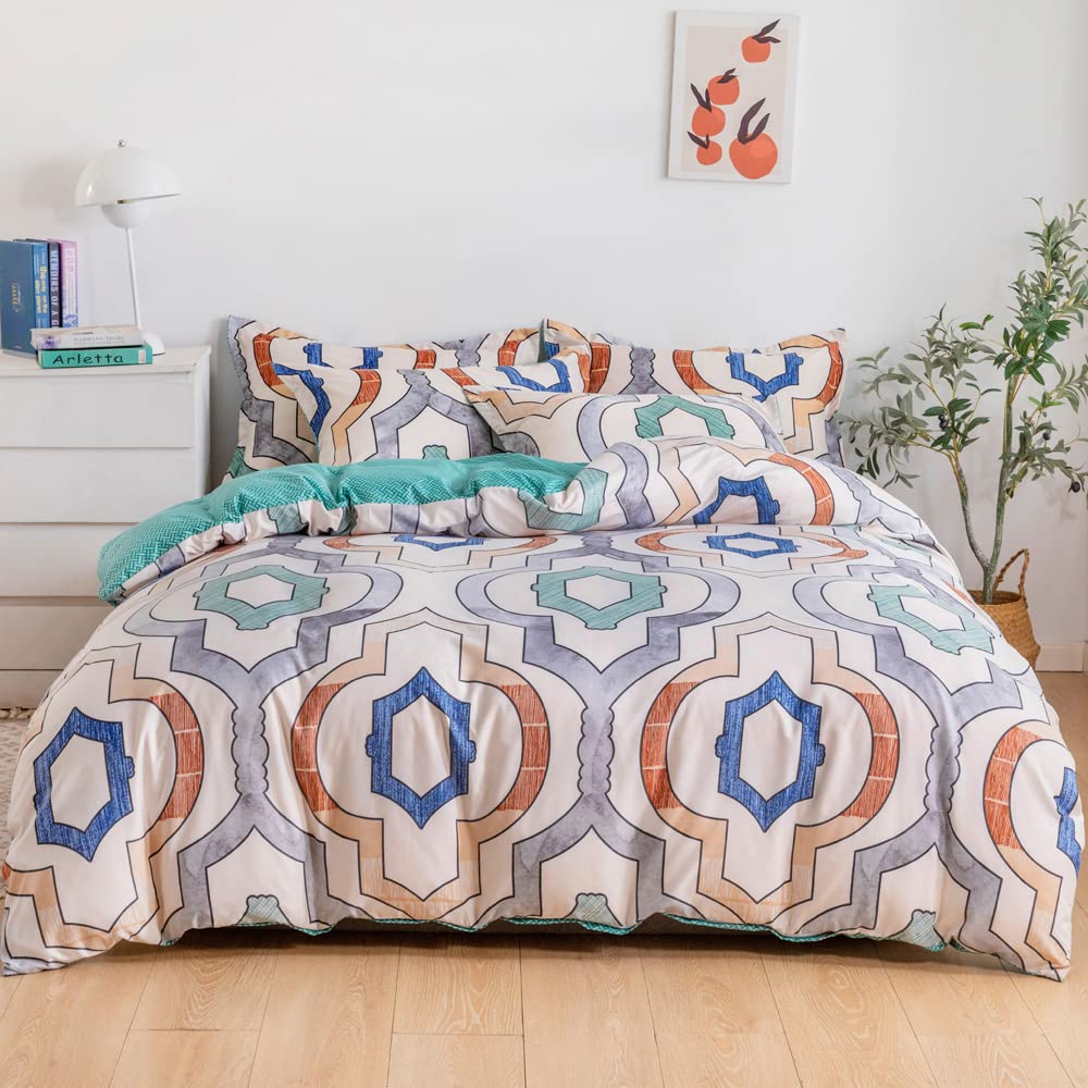 RISHAHOME 6 Piece King Size Duvet Cover Set Microfibre HEMLOCK 1 Duvet Cover 220x240 cm, 1 Fitted Sheet 200x200+25 cm, 4 Pillow Cases 48x74cm Multicolour, Multicolor