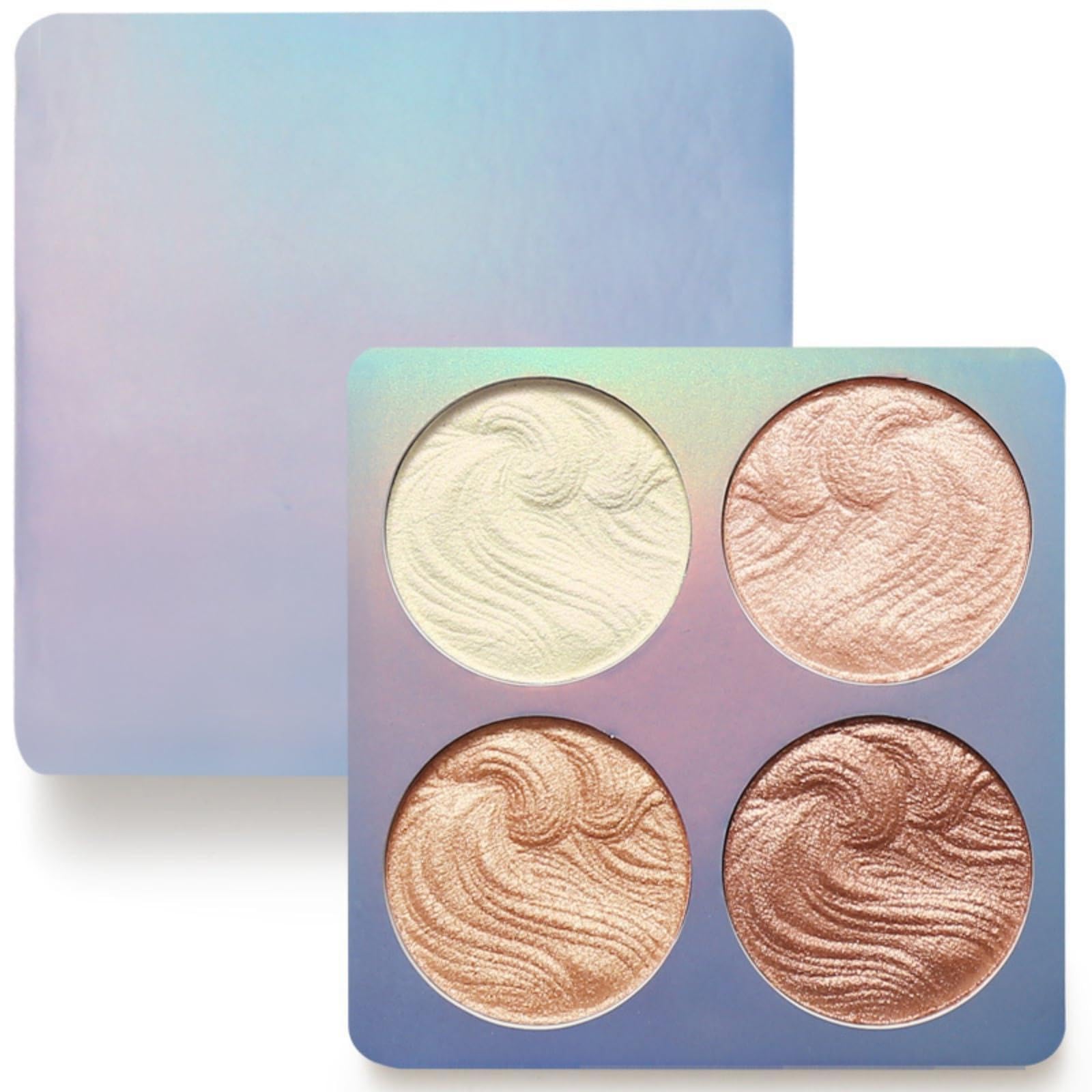Face Highlighter Palette, Illuminator Powder Palette White Highlighter Baked Waterproof Long Lasting Brilliant Lighten Skin Color Face Contour Powder Makeup Highlighter
