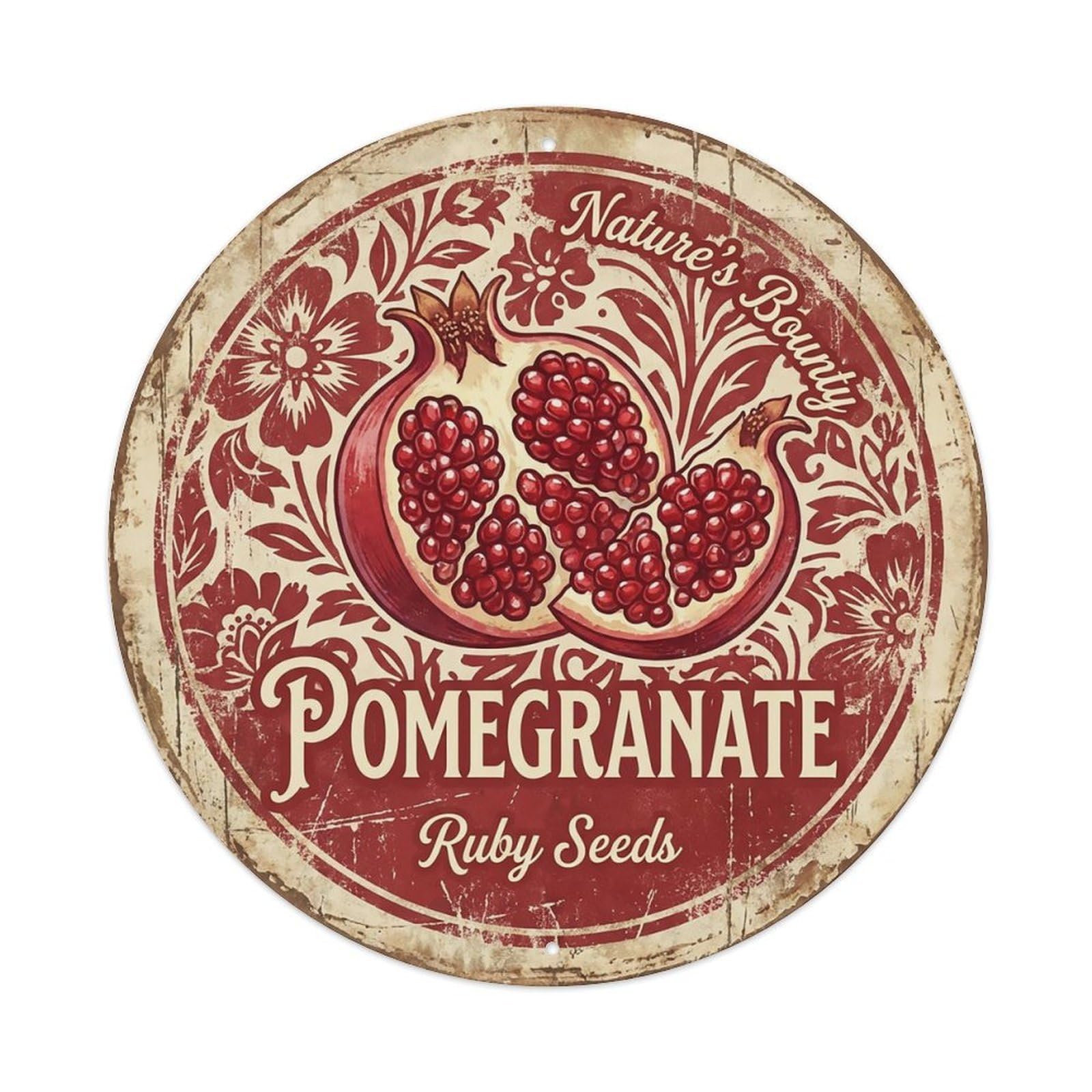 Cxhjca 8X8inch(20X20cm) Vintage Cottagecore Garden Pomegranate Ruby Seeds Metal Tin Sign