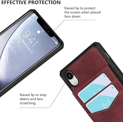 Miniatura 7 de iCoverCase Funda tipo cartera para iPhone XR con tarjetero bloqueo RFID de piel sintética de alta calidad, cierre magnético, ranuras para tarjetas a