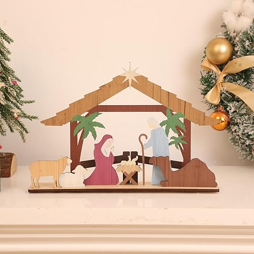 Miniatura 4 de Leinuosen Nativity Sets & Figures Scene Indoor Christmas Wooden Decorations Small Nativity Sets Centerpiece for Christmas Xmas Home Table