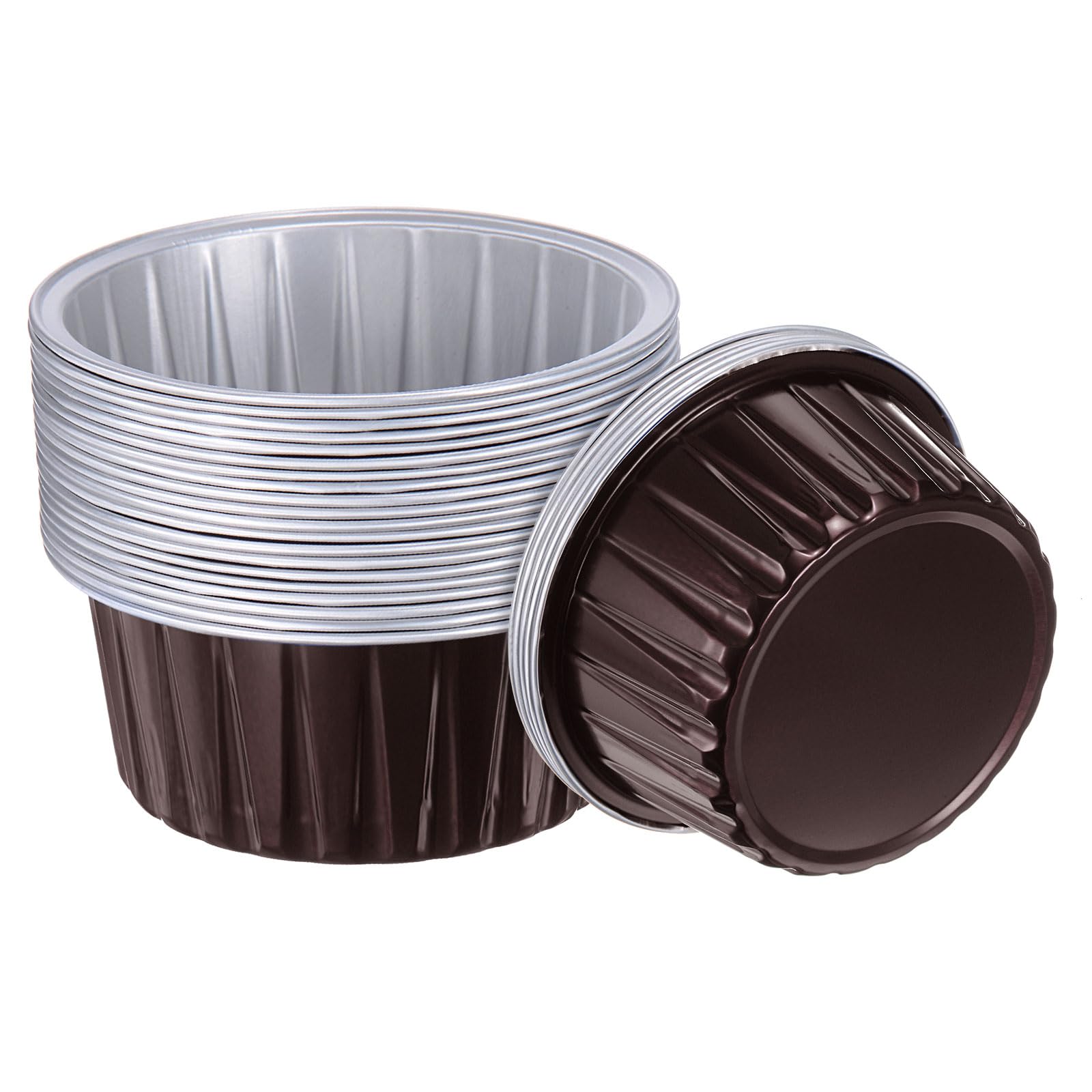 sourcing map Coffee Cupcake Cups, 25pcs Aluminum Foil 5oz Standard Cupcake Liners Dessert Disposable Cupcake Baking Cups for Birthday Party Supplies Weddings Decorations