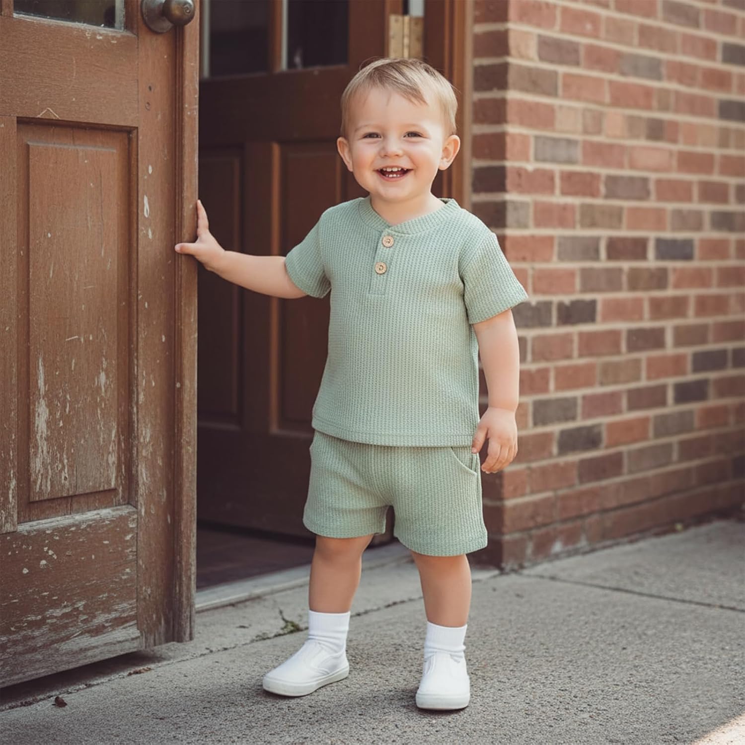 DSORVICD Toddler Baby Boy Summer Clothes Waffle Short Sleeve T-Shirt and Shorts 6 12 18 Months 2T 3T Clothing Set