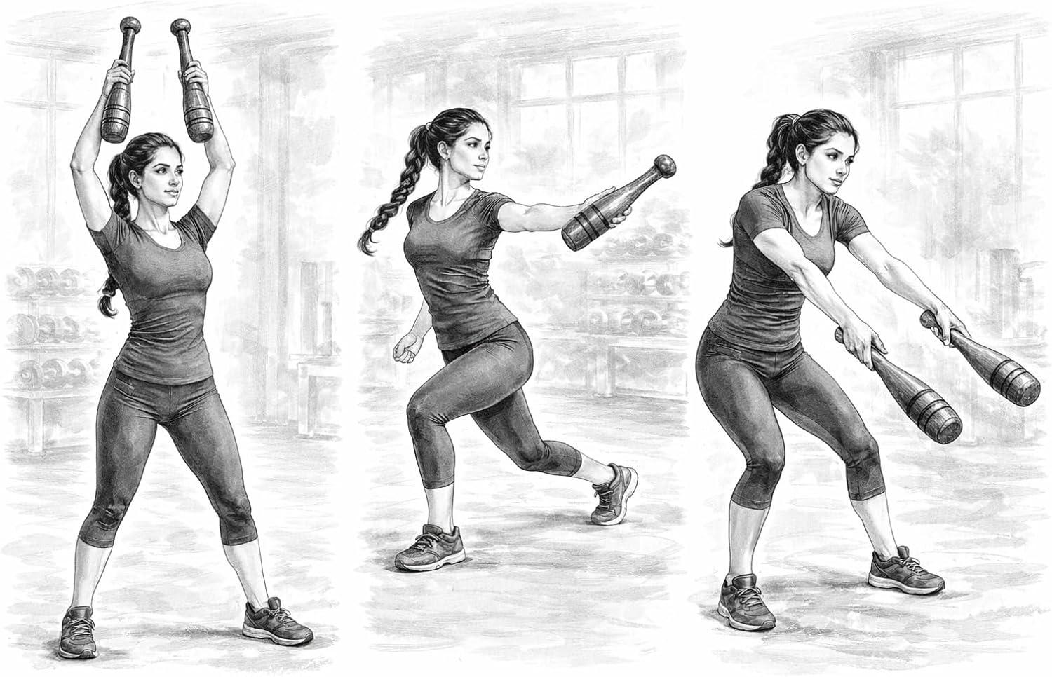 HIH Enterprises - Indian Clubs (2 Pcs) Workout Mace – Solid Sheesham Wood (Rosewood) Tight Grip Weighted Club for Strength Training & Exercise