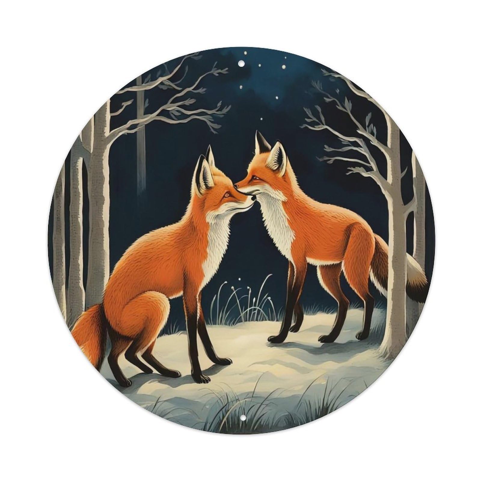 Animal Artwork Two Foxes in The Snow Metal Tin Sign