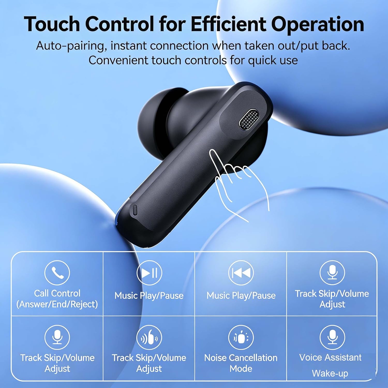 Wireless Earbuds Bluetooth 5.4 ANC Noise Cancelling Headphones 32H Playtime,Earphones with Multifunction Touch Screen Case,HiFi Stereo,IPX7 Ear Buds Built-in Mic for iOS Android(Black) - Image 4