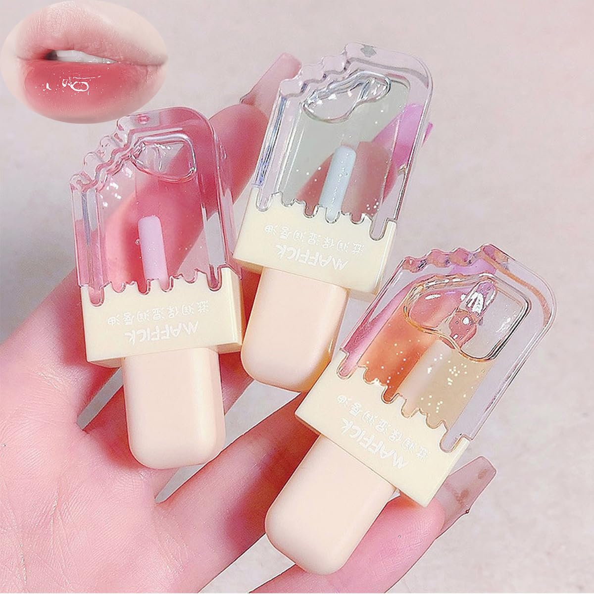 Pakivs 3Pcs Clear Cute Lip Gloss Set Fruit Flavored Lip Oil Set Long Lasting Moisturizing Hydrating Lip Glow