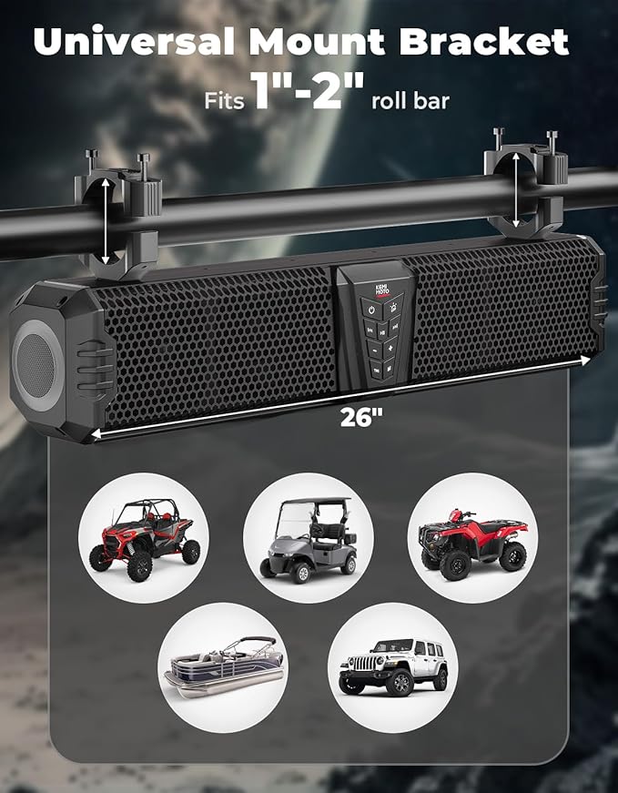 KEMIMOTO Midnight 60 26 pulgadas Parlante UTV, Barra de Sonido IP66 miniatura 8