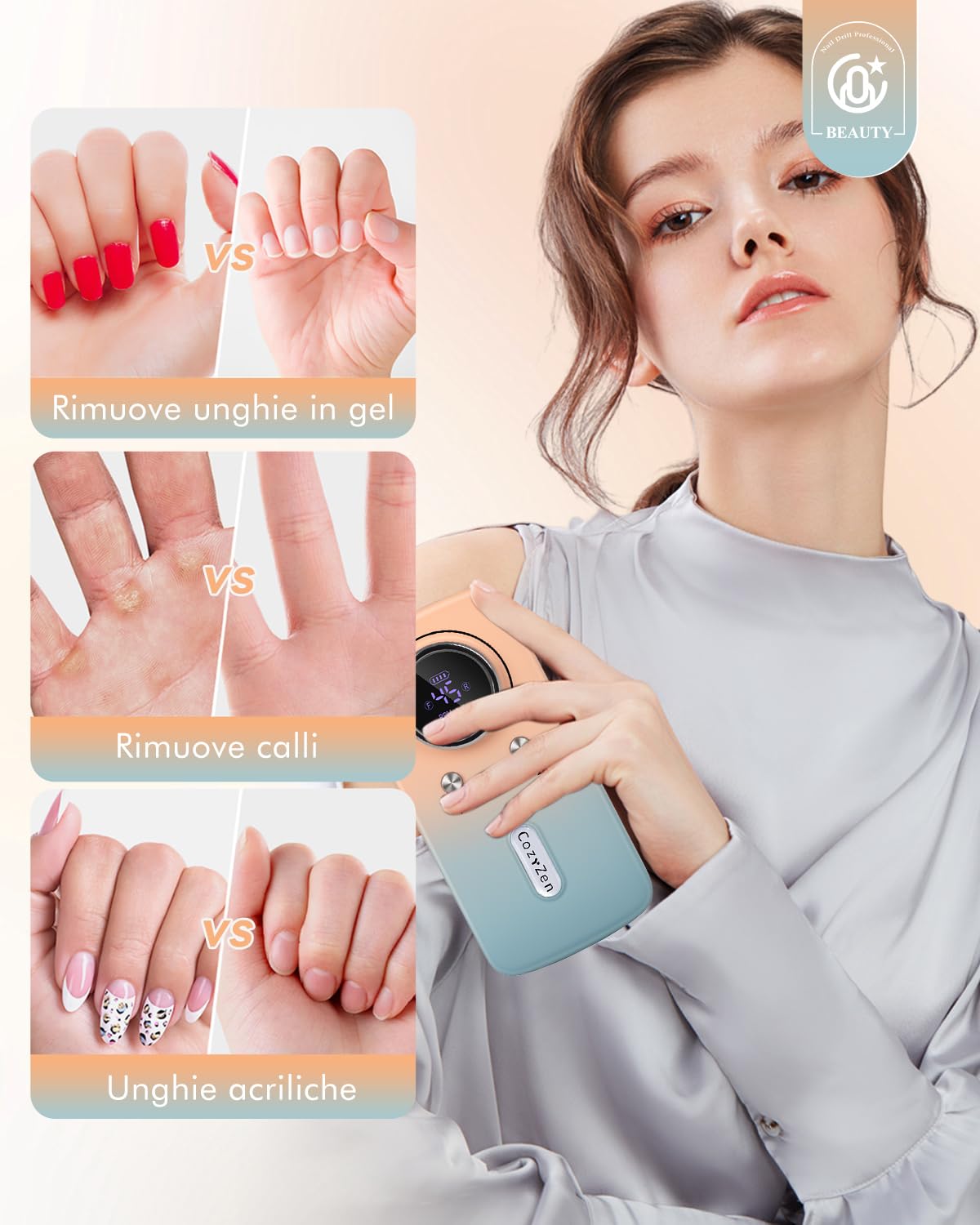 CozyZen Trapano per unghie senza fili professionale: 45000 giri/min, kit di lima elettrica ricaricabile per unghie, portatile e a basso rumore, per unghie acriliche, gel, manicure e pedicure, salone e