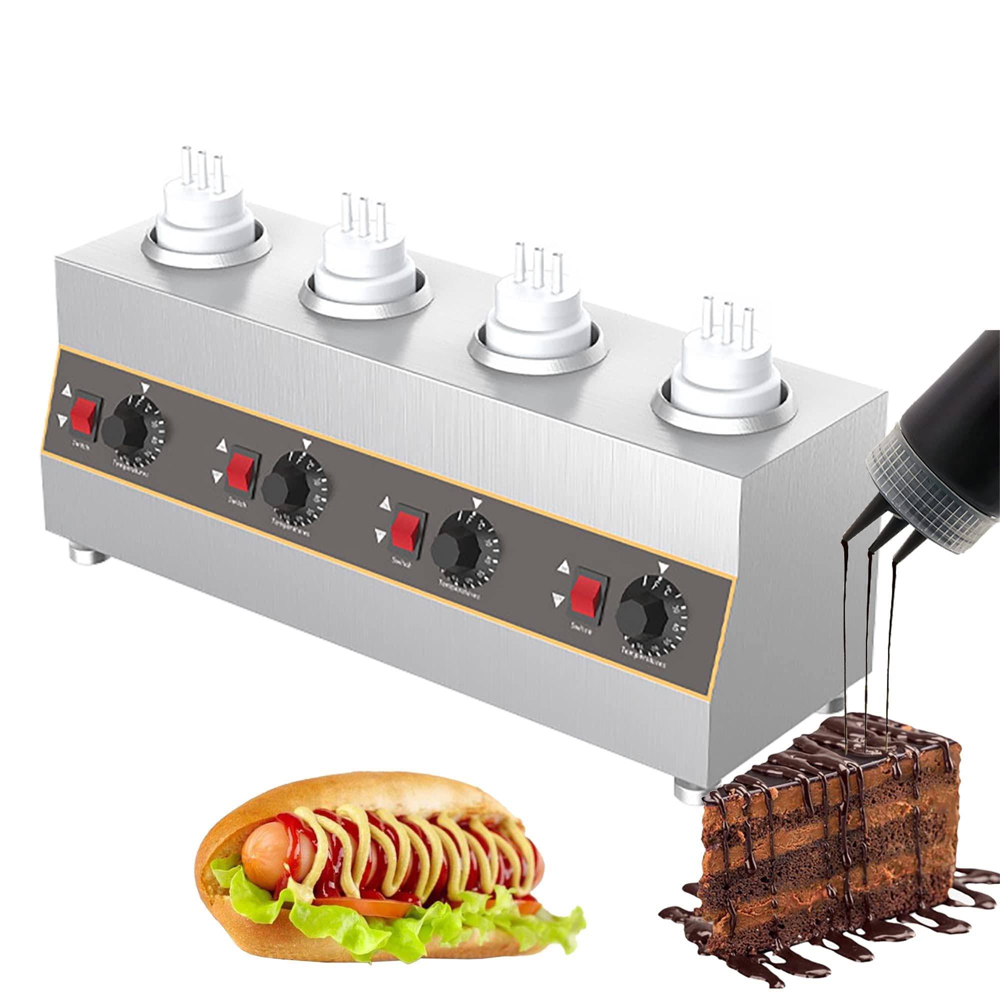 ASerZenith Electric Cheese Sauce,Adjustable Hot Fudge Cheese Caramel Sauce Dispenser,Jam Heat Preservation Machine With 650Ml Bottle,4Grids