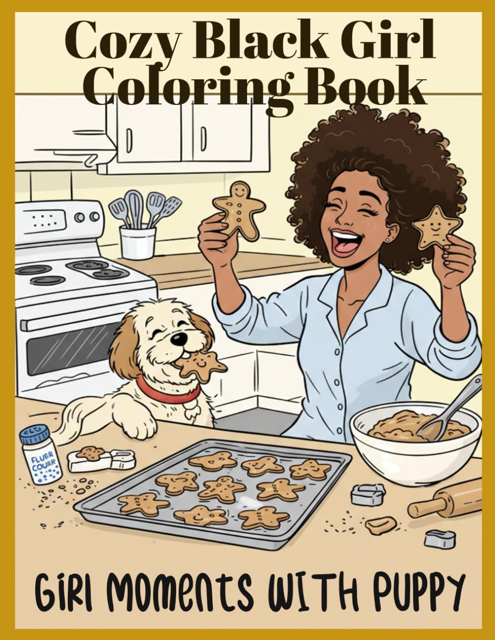Cozy Black Girl Coloring Book: Black girl moments 40 Heartwarming coloring pages of Daily Moments, Relaxation, and Puppy Love for Teens and Adults