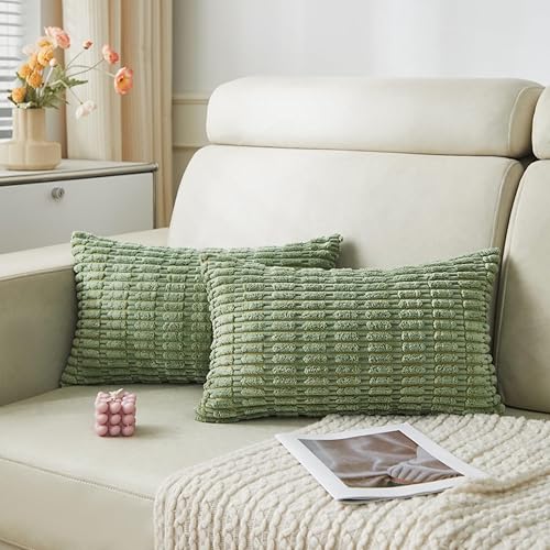 Miniatura 29 de Sunday Praise Paquete de 2 fundas de almohada decorativas de pana de 18 x 18 pulgadas, fundas de almohada cuadradas de rayas bohemias suaves