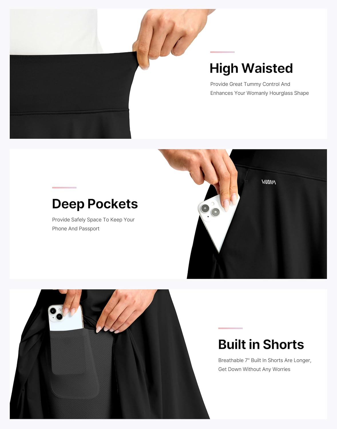 Viodia 24" Knee Length Long Skorts for Women Dressy Casual Midi Summer Travel Skort Modest Stretchy Skirts with Pockets - Image 3