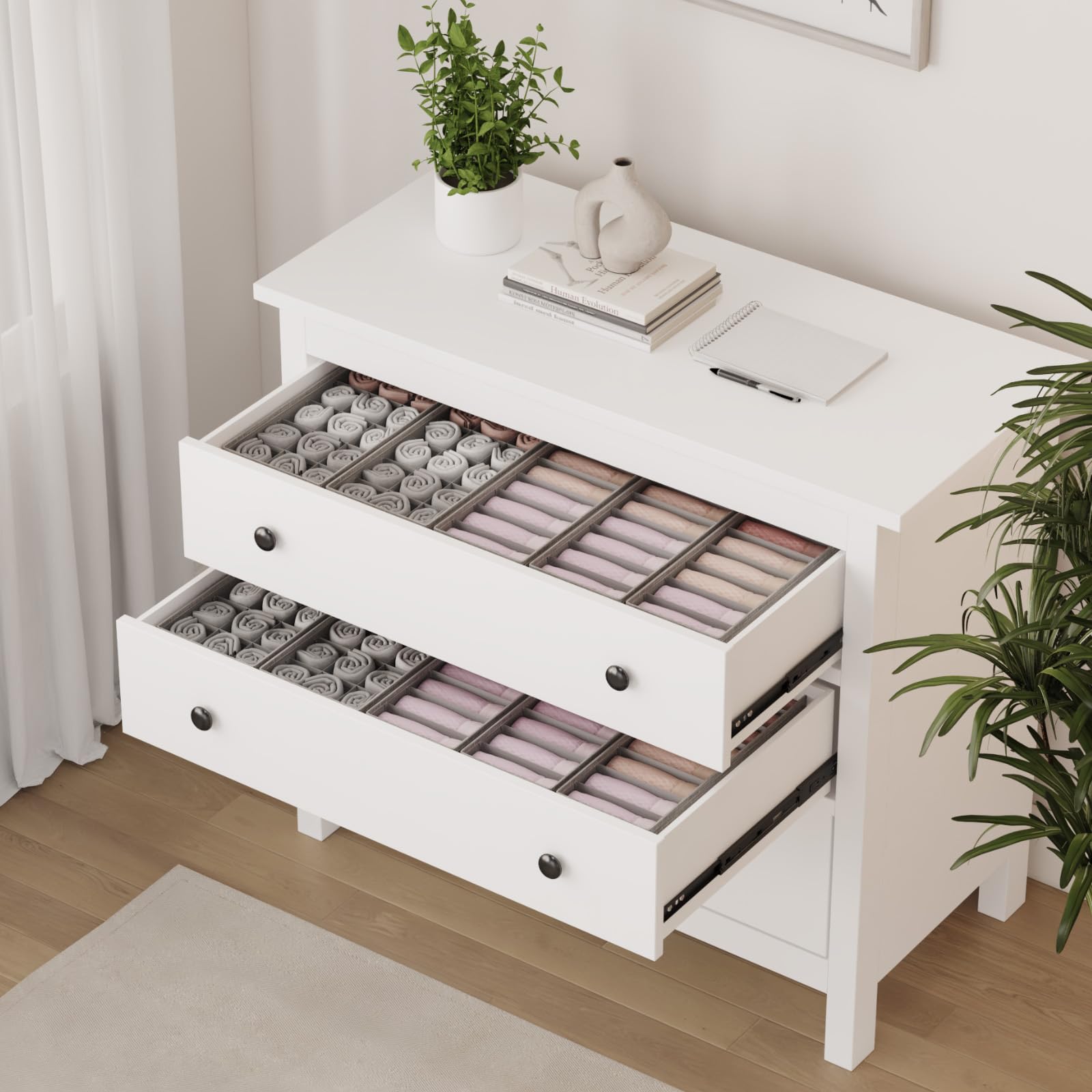 Lifewit Juego de 15 organizadores Hemnes para cómoda, cambiador con base estable, organizador de armario, cajones, sistema de organización para cambiadores, ropa infantil, calcetines, camisetas, ropa