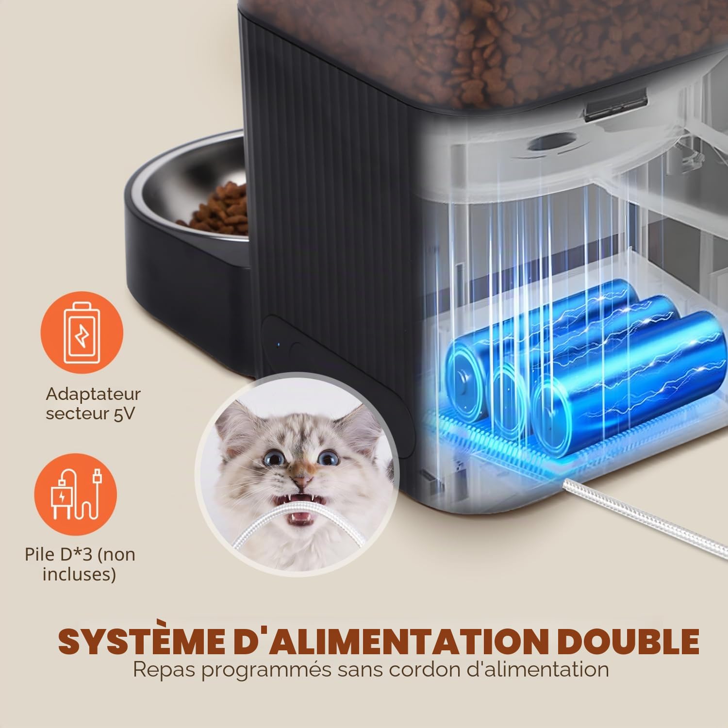 Nobleza - 4.2L Distributeur Automatique de Croquettes - Mangeoire WiFi Intelligente avec APP, 1-10 Repas/Jour, Idéal pour Chats et Chiens, Nourriture Programmable, Noir