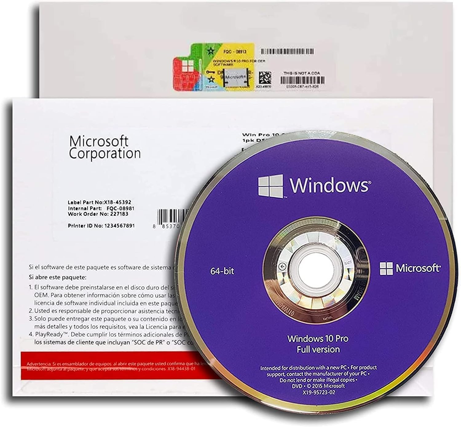 Microsoft Windows 10 Professional 64Bit OEM (OEI) DVD PACK English Intl for 1 PC/ User