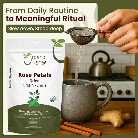 Organic Way Rose Petals Dried - Herbal Tea - 100% Raw from India (16 Oz)