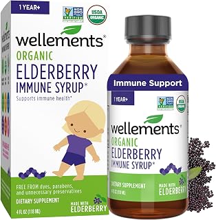 Wellements Organic Elderberry Syrup for Kids | Supports Immune Health* for Babies & Toddlers, Made with Organic Elderberry, USDA Certified Organic & Non GMO | 1 Year +, 4 Fl Oz
