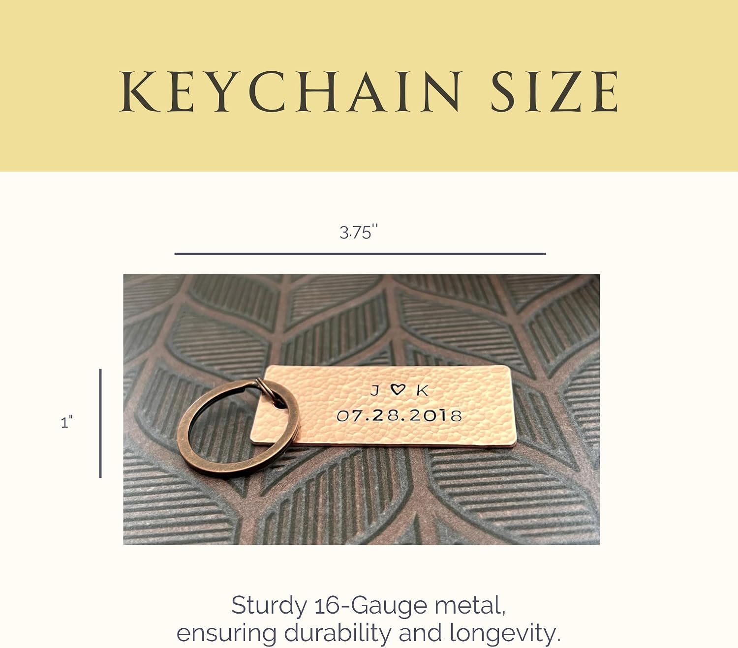 Personalized Metal Keychain, Hammered Copper Bronze Pewter, Custom Hand Stamped Gift for Him Her