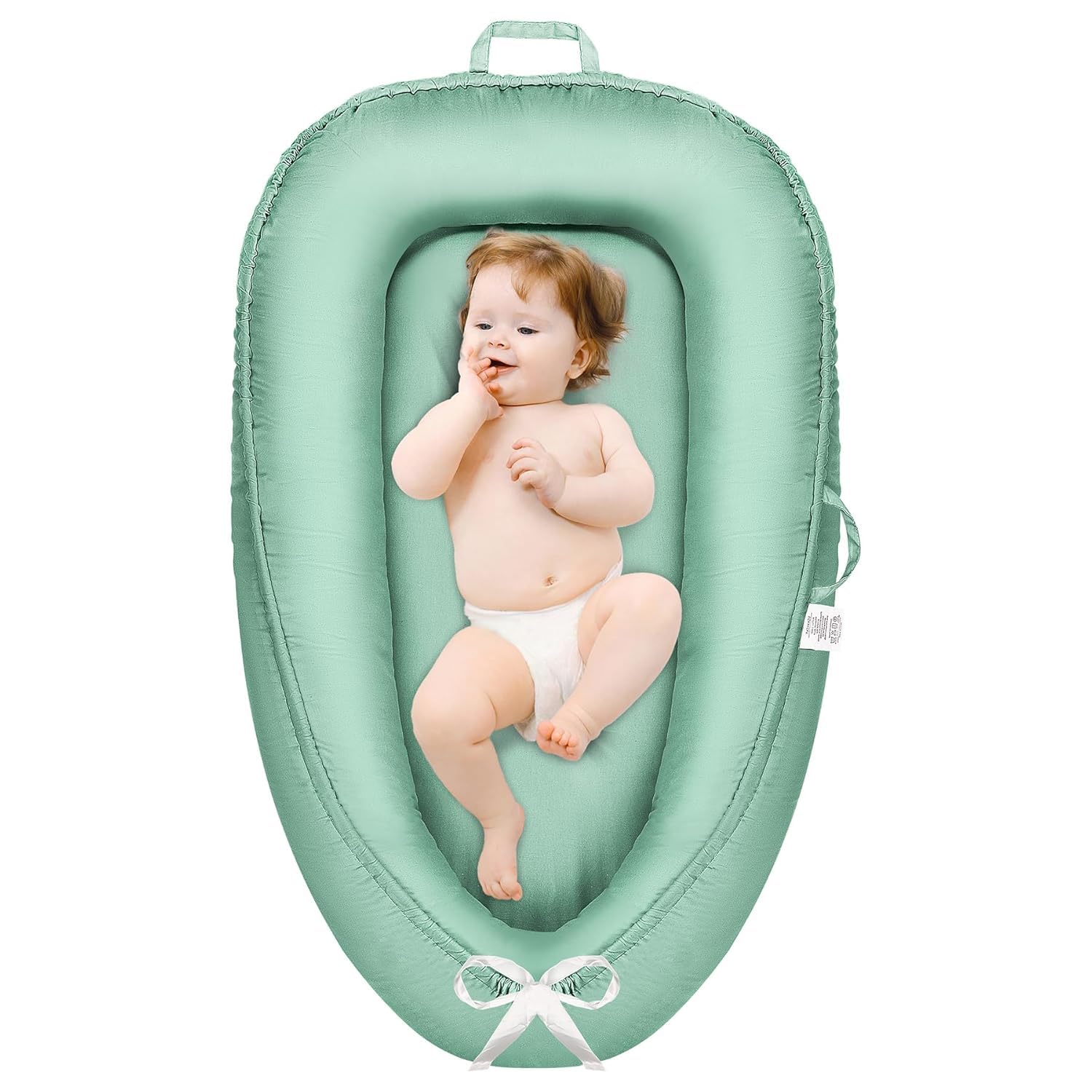 Baby Lounger - Infant Lounger for Newborn 0-24 Months, Pure Cotton Breathable Baby Nest Cover, Newborn Essentials for Baby Boys&Girls, Portable Baby Bed for Home and Travel,Green