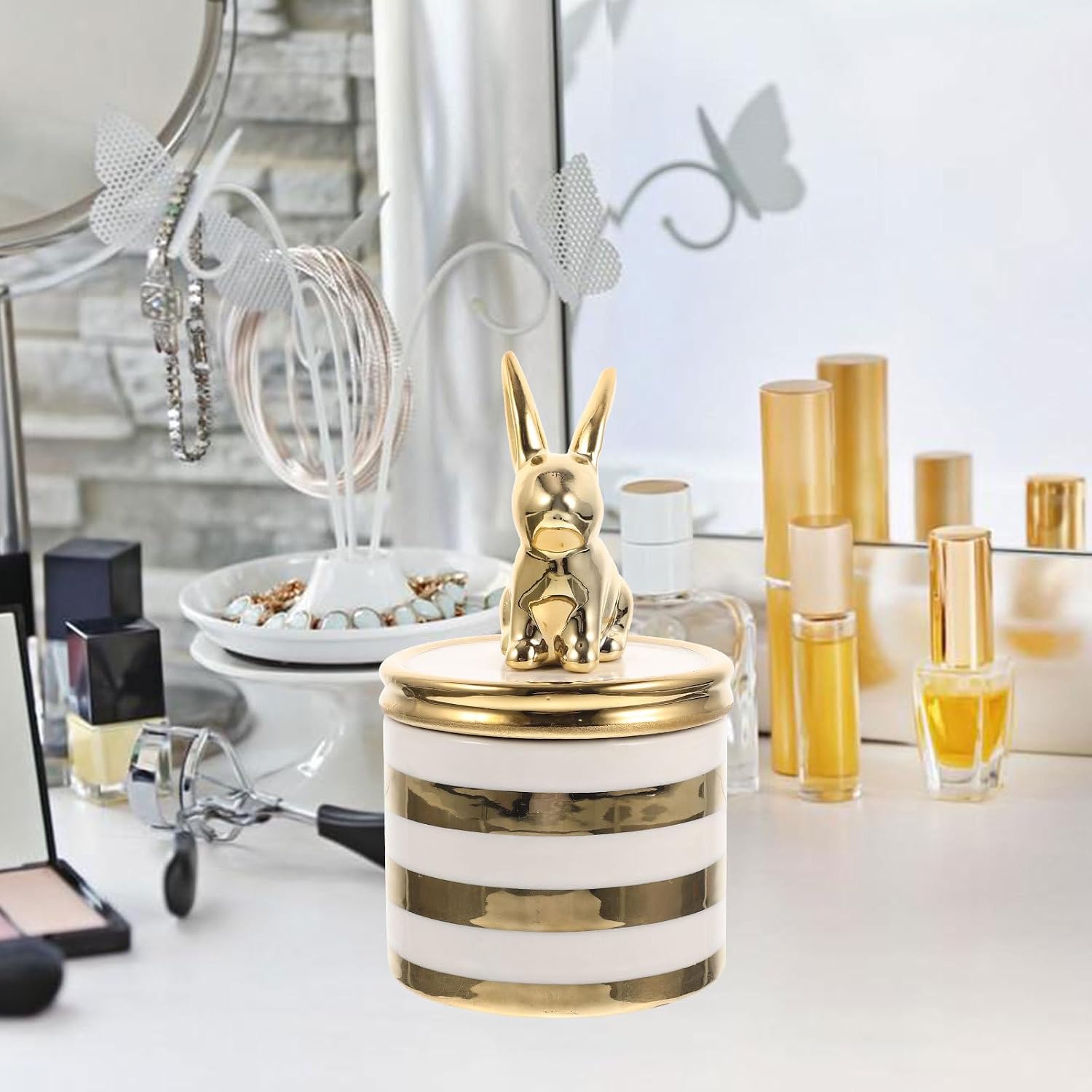 PATKAW Ceramic Charm Holder Jewelry Box Small Cartoon Rabbit Ring Storage Case Nordic Style Cute Trinket Organizer for Bedroom Decor image 4