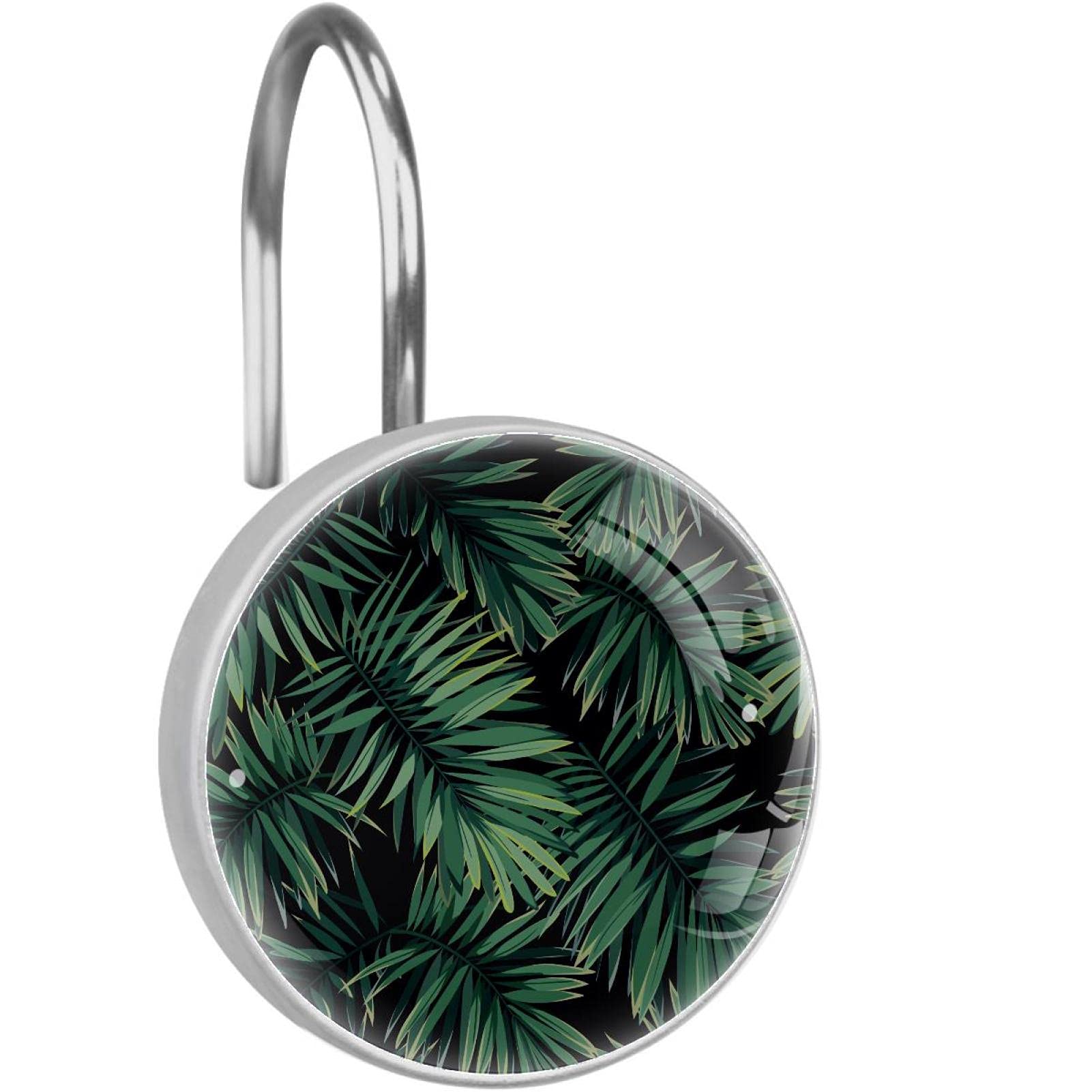 Crochets pour rideau de douche feuilles de palmier vertes en inox x12